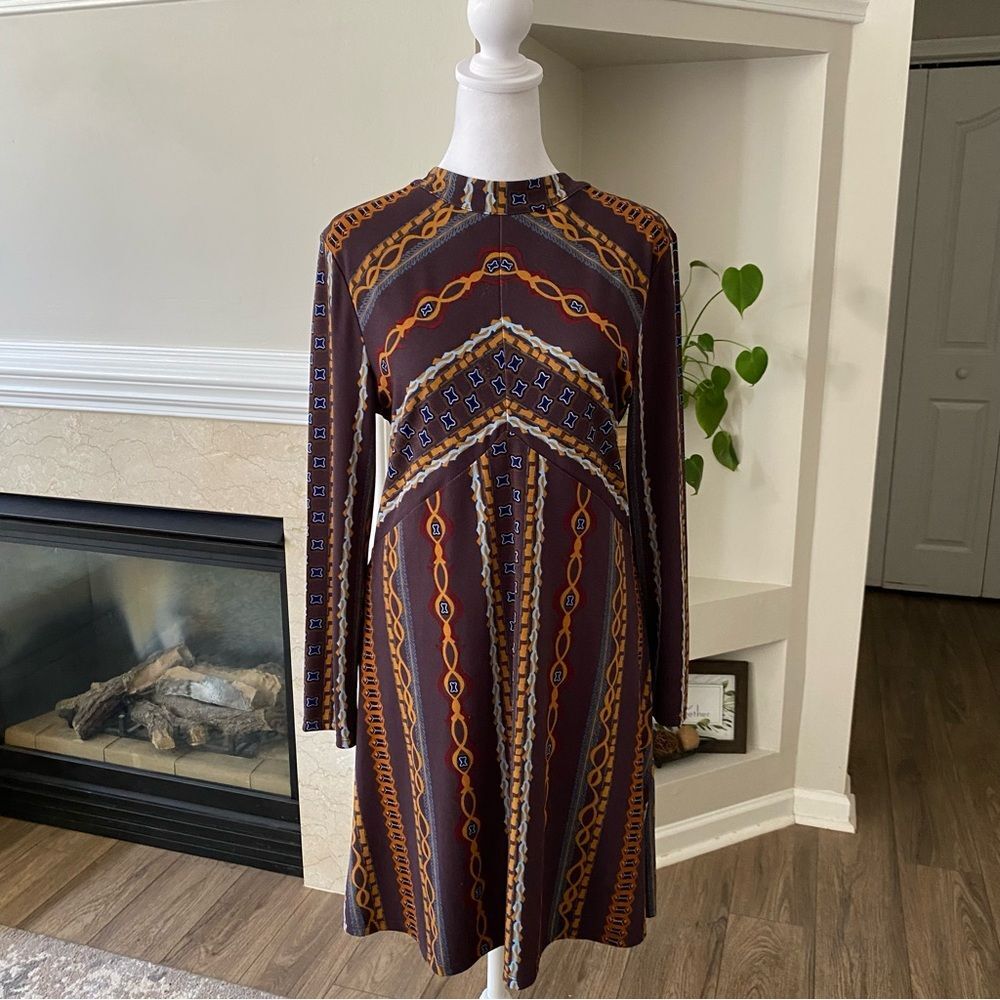 Free People Brown Patterned Long Sleeve Mini Dress - Picture 7 of 11